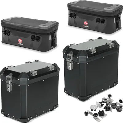 Obrázek produktu pro Sada hliníkových kufrů na motocykl + další brašny + adaptér # GX38-45 Aluminium S