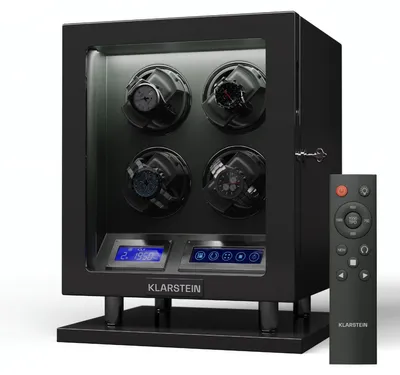Produktbild von Klarstein Uhrenbeweger für 4 Automatikuhren, mit Acryl-Tür und Schloss, weiße LEDs, 5 TPD Einstellungen, automatischer Watch Winder