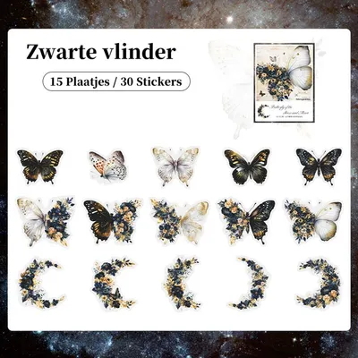 Produktbild von Schmetterling Sticker Schwarz – 30 Stück für Scrapbook & Planer