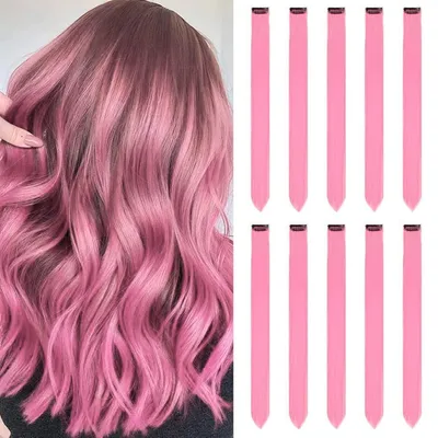 Image de Extensions de cheveux à clipser, lisses, de couleur rose vif, lot de 10, longueur de 55,9 cm