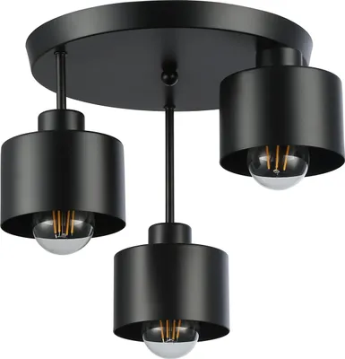A black, three-light ceiling lamp with a modern industrial design.