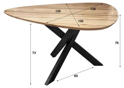 Obrázok produktu pre FURNLUX Jedálenský stôl Trojuholník Acacia a čierna 135 cm / Hlavná farba: hnedá / Rozmery: 135 x 76 x 135 cm