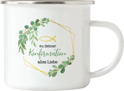 Produktbild von Zu deiner Konfirmation alles Liebe Emaille Tasse Konfirmationsgeschenk Mädchen Patenkind Kirche