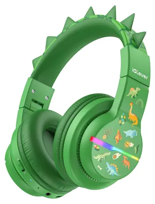 Zdjęcie produktu dla Słuchawki Bluetooth dla dzieci, kolorowe diody LED, słuchawki nauszne, ograniczenie głośności do 74 dB, czas pracy do 85 godzin, kolor: zielony
