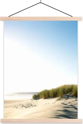 Produktbild von MuchoWow® Textilposter Strand - Meer - Gras 60x80 cm mit holzfarbenen Rahmen - Wandbild
