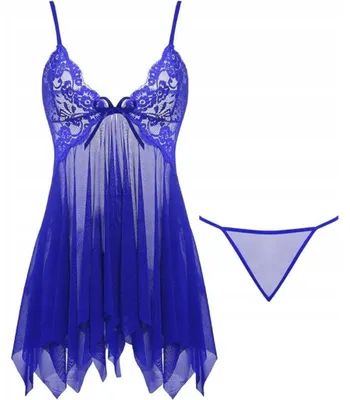 Obrázok produktu pre Babydoll - Nočná košeľa - Dámska - Krajková súprava - Dámske spodné prádlo - Spacie šaty - Modrá