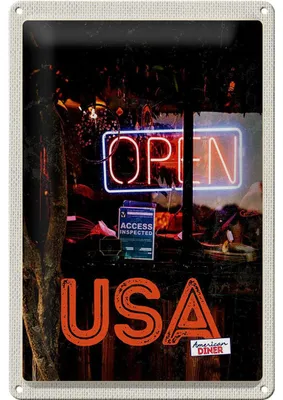 Produktbild von Blechschild Reise 20x30cm Amerika Open Kaffee Kuchen Gerichte