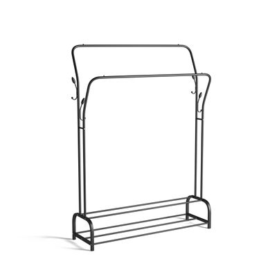 Qualihome Kleiderständer, Garderobenständer mit Schuhregal, Kleiderständer Metall, Schwarz 33x110x150 cm (LxBxH)