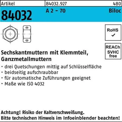 Produktbild von Reyher  Biloc-Muttern 84032 A 2-70 M 16 (50 Stück)