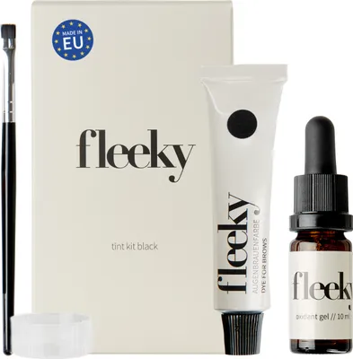 Produktbild von fleeky Tint Kit Schwarz - DIY Set fürs Färben von Gesichtshärchen wie Augenbrauen, Barthaaren etc. bestehend aus Farbe, Gel Oxidant, Färbepinsel, Farbschälchen