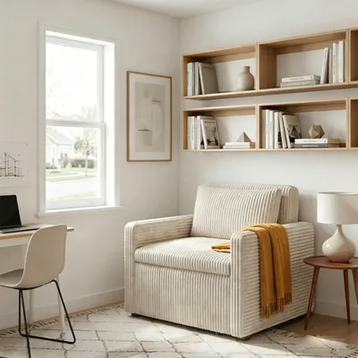 Produktbild von BEALIFE Sofa-Bett, 3-in-1 konvertierbares Stuhl-Bett, Cord-Bezug & Kissen, Für Wohnzimmer & Gästezimmer  Creme  AR14