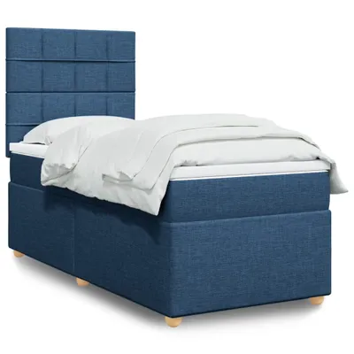 Produktbild von Design Boxspringbett mit Matratze Blau 80x200 cm Stoff, Klassische Betten 2024 Neu