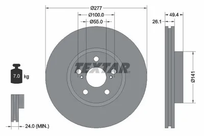 Obrázok produktu pre 2 brzdové kotúče Textar 277 mm vpredu pre Toyota Avensis