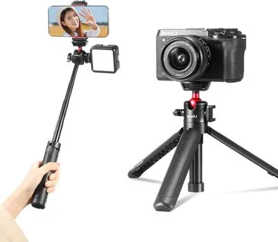 Image de Trépied télescopique avec vis, support pour appareil photo et smartphone, noir
