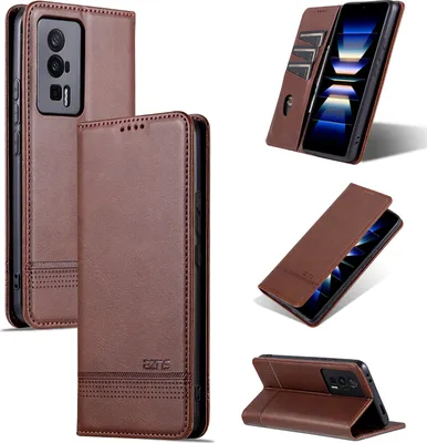 Produktbild von Leder Hülle für Xiaomi Redmi K60 / 60 Pro, Klapphüllen Brieftasche Magnetverschluss Ständer Schutzhülle Kaffee