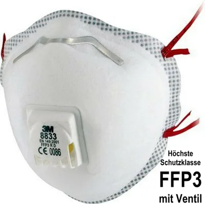 Zdjęcie produktu dla 3M Respirator 8833 FFP3 z zaworem. Najwyższa klasa ochrony 1 szt