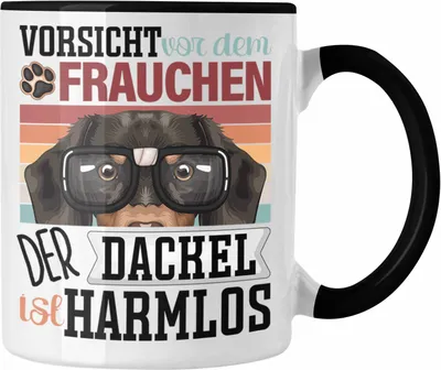Produktbild von Trendation - Dackel Besitzerin Frauchen Tasse Geschenk Lustiger Spruch Geschenkidee Vorsicht Vor Dem Frauchen (Schwarz)