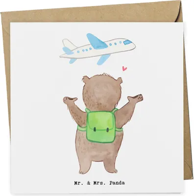 Produktbild von Mr. & Mrs. Panda Grußkarte Bär Reisen - Weiß - Geschenk, Urlaub, Urlaube, doppelkarte, Klappkarte, faltkarte, Glückwunschkarte, Reisebüro, anlasskarte, Reiseveranstalter
