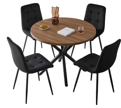 Obrázek produktu pro Jídelní set, čalouněné židle, kulatý stůl, černá sada