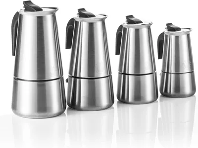 Produktbild von Coffee Fox Espressokocher Schwarz für 4 Tassen (200ml) aus Edelstahl, Induktion geeignet, Mokka Kanne Kaffeebereiter für alle Herdarten