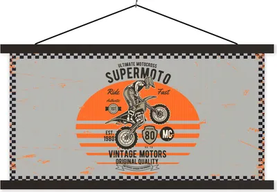 Produktbild von MuchoWow® Textilposter Mancave - CrossMotorrad - Vintage - Zitate 120x60 cm mit schwarzem Rahmen - Dekoration Schlafzimmer