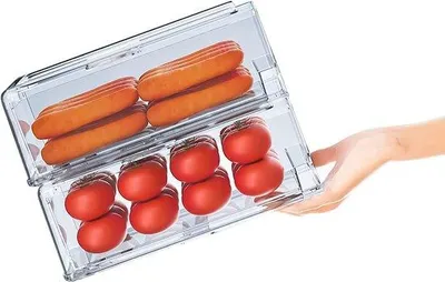 Produktbild von Famanu Kühlschrankorganizer stapelbare transparente Behälter mit Griff - 2 Stück