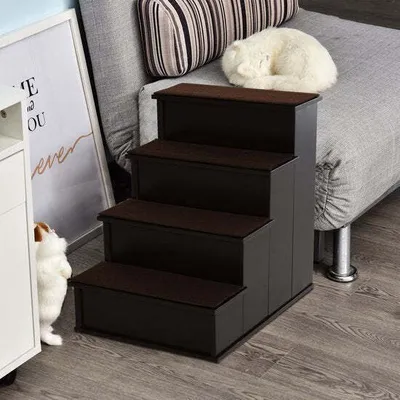 Produktbild von Pawhut PawHut Haustiertreppe mit Teppich Hundetreppe Katzentreppe Einstiegshilfe MDF braun D06-078
