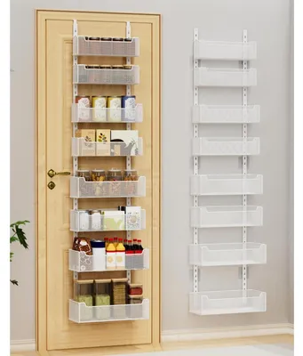 Obrázok produktu pre Organizér do dverí, kovový, s 5 nastaviteľnými priehradkami a vešiakmi, rozmer 164 x 34,5 x 13,7 cm, farba: biela