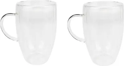 Produktbild von 2er Set Doppelwandiges Thermoglas mit Henkel Teetassen Doppelwand Glas Kaffeetassen transparent 350 ml