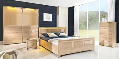 Image de Chambre à coucher Ensemble en bois Lit complet Armoire Commode Table de nuit Cremona2