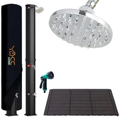 Produktbild von CCLIFE Solardusche mit Kunststoffbodenplatte und Handbrause 35L Solar Gartendusche Pooldusche Regendusche Außendusche schwarz