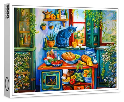 Image de puzzle premium raxxa "Cat Looking Out Kitchen Window", 1000 pièces
