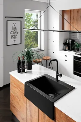 Produktbild von BADLAND Granitspüle Einzelbecken Komodo II 49x63 Schwarz | Siphon im SET!