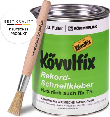 Produktbild von Kövulfix Kontaktkleber 600g – Veganer Schuhkleber mit hochwertigem Pinsel, wasserfest, ideal für Leder, Gummi, Kunststoff & Sohlenreparatur –  Germany