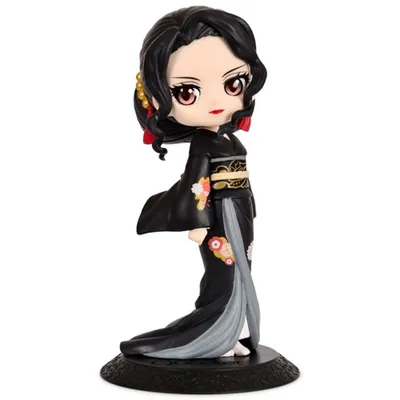 A figurine of a character in a black kimono.