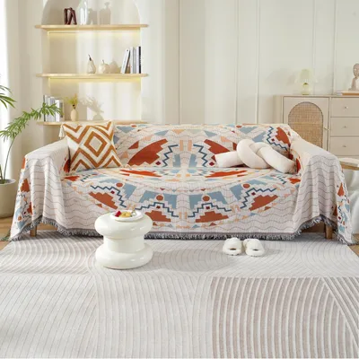 Obrázek produktu pro Bavlněná deka na pohovku s frędzлями – 180 x 260 cm – Oboustranný design