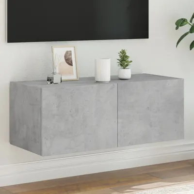 Produktbild von TV-Wandschrank mit LED-Leuchten Betongrau 80x35x31 cm , TV-Schränke 2024 Neu