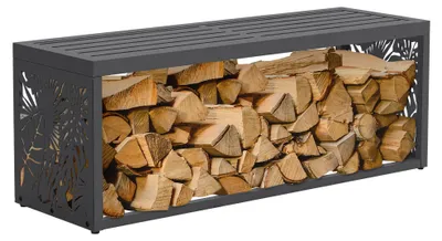 Produktbild von ML-Design Kaminholzregal Innen/Aussen mit Sitzbank, Metall Brennholzregal Holzlager Feuerholzregal wetterfest, Stahl verzinkt, Anthrazit 120x38x43 cm