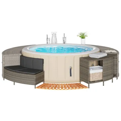 Produktbild von “2026 Moderne“Whirlpool-Umrandung Grau Poly Rattan und Massivholz Akazie - Poolzubehör Designermöbel 5760335