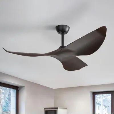 Produktbild von Sofucor Deckenventilator, Gleichstrommotor, drei braune ABS-Flügel, ohne Licht, 132 cm, Schwarz – dunkle Holzmaserung