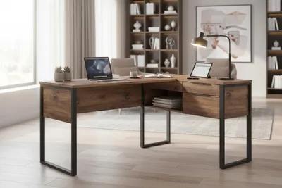 Produktbild von Eckschreibtisch >Marlo< in Zinneiche / schwarz - 152x75,5x104 (BxHxT)
