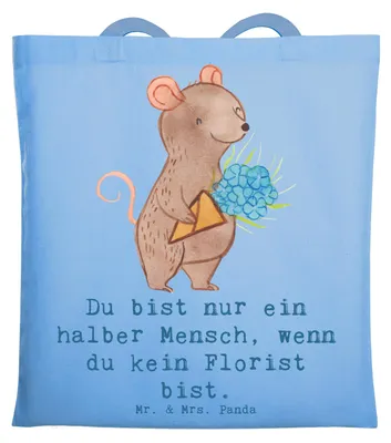 Produktbild von Mr. & Mrs. Panda Uni Tasche Florist Herz - Sky Blue - Geschenk, Ausbildung, Blumenlanden, Stoffbeutel, Schultasche, Lustig, Tote Bag, Jutebeutel, Beutel, Spruch