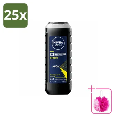 Produktbild von 25 x NIVEA MEN Deep Sport 3-in-1 Duschgel - Limoenduft - 500 ml - Sparpackung - 25 Stücke