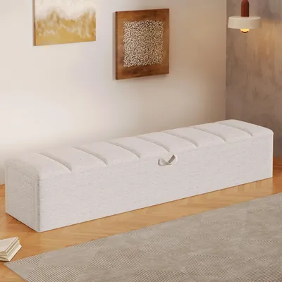 Produktbild von Betthocker, Sofahocker, Beweglich, Staufach, 163 x 32 x 36 cm, Samtbezug, Samt, Weiß