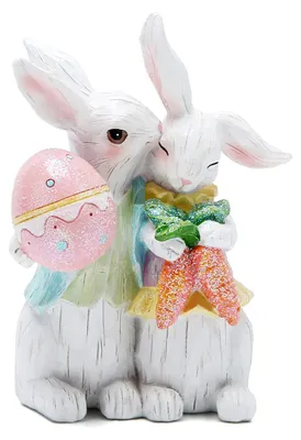 Osterhasen-Deko 3er-Set, weißes Hasenpaar, Harzfiguren