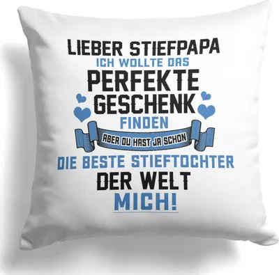 Produktbild von 22Feels Stiefvater Geschenk von Stieftochter Vatertag Geburtstag Bonus Papa Stiefpapa Kissen Deko Männer Herrentag Dekoration Patchwork Wohnaccessoires Wohnzimmer Schlafzimmer Couch