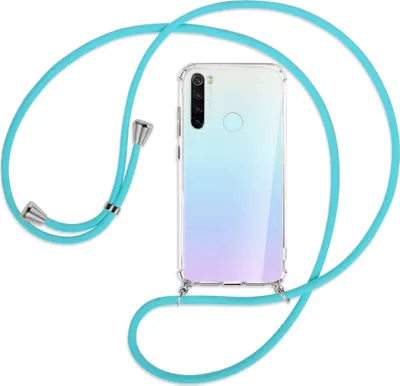 Produktbild von Handykette Backcover-Schutzhülle mit Band (Metall silberfarben) für Xiaomi Redmi Note 8 - türkis