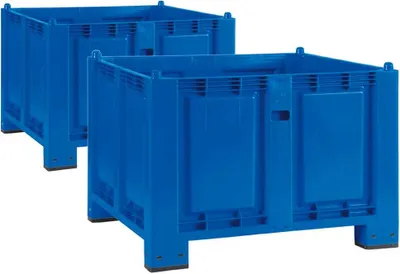 Produktbild von 2x Palettenbox, 4 Füßen, LxBxH 1200x800x850 mm, geschlossen, Trgkr 500 kg, blau