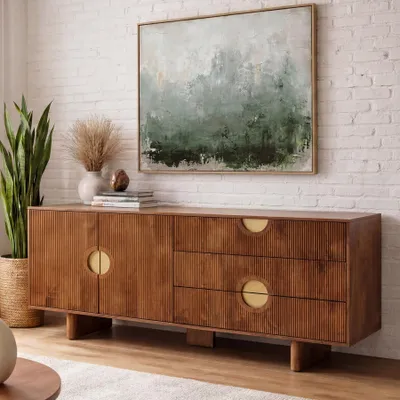 Produktbild von riess-ambiente Sideboard MADISON 180cm braun massives Mangoholz mit Schubladen strukturierte Front