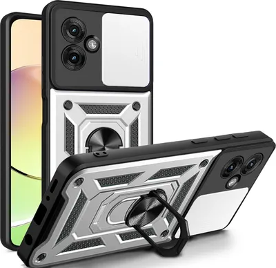 Produktbild von Outdoor Panzer Hülle für Motorola Moto G55 Handyhülle mit Kameraschutz Ringhalter in Silber